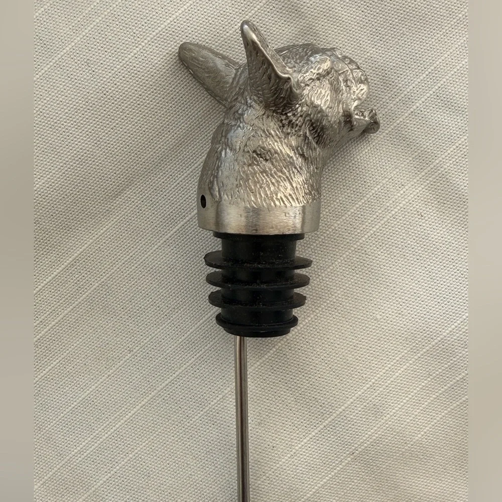 Silver Frenchie Dog Bottle Stopper/Aerator NIB - Picture 3 of 5